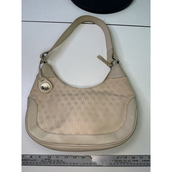 DOONEY & BOURKE DB Cream Canvas Leather Hobo Shoulder Bag Handbag Purse - Picture 4 of 10